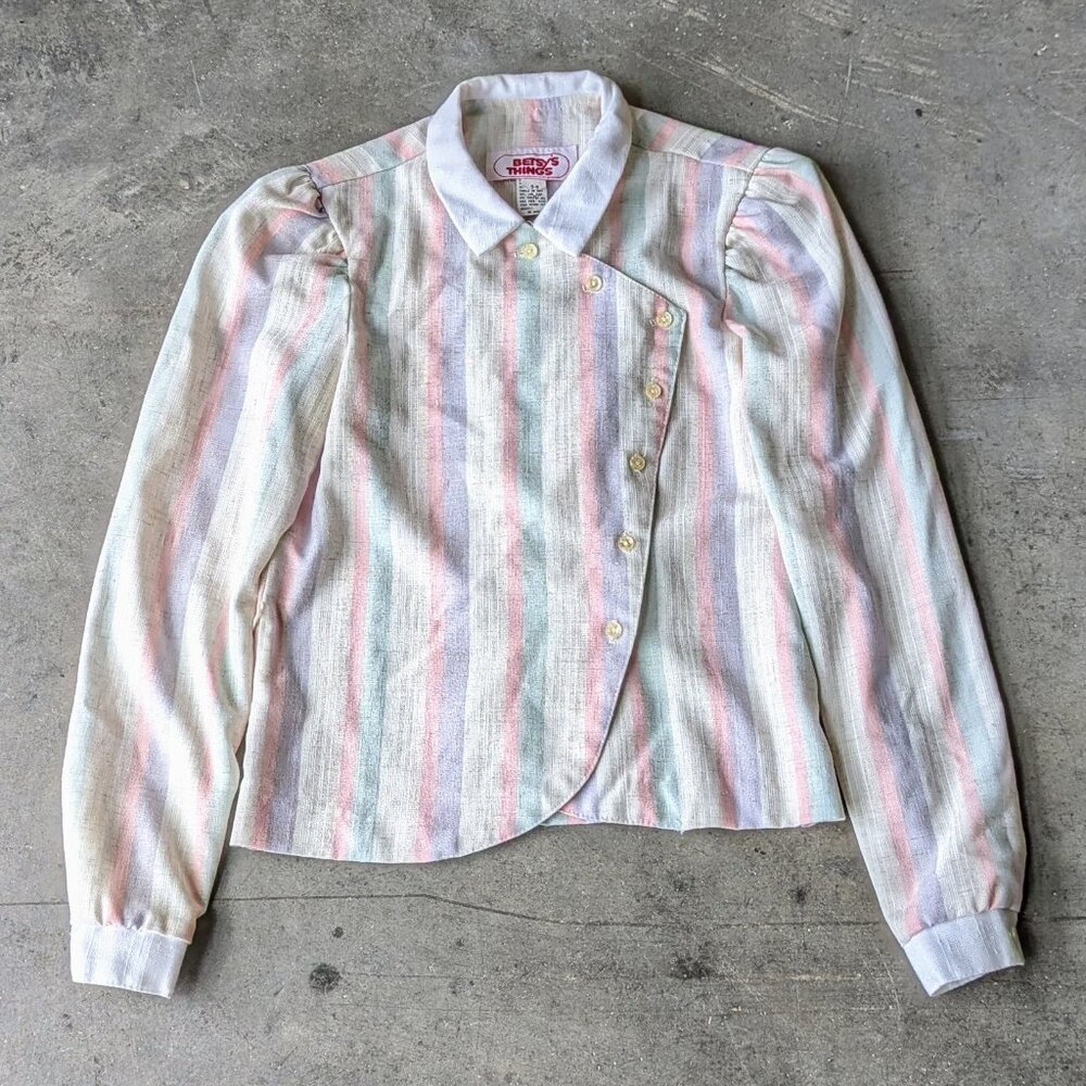 Vintage Betsy's Things Pastel Striped Collared Asymmetric Button Shirt